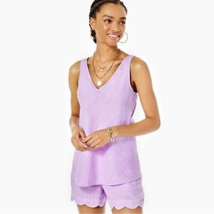 NWT Lilly Pulitzer Florin Sleeveless Linen Top Size Large Purple Iris